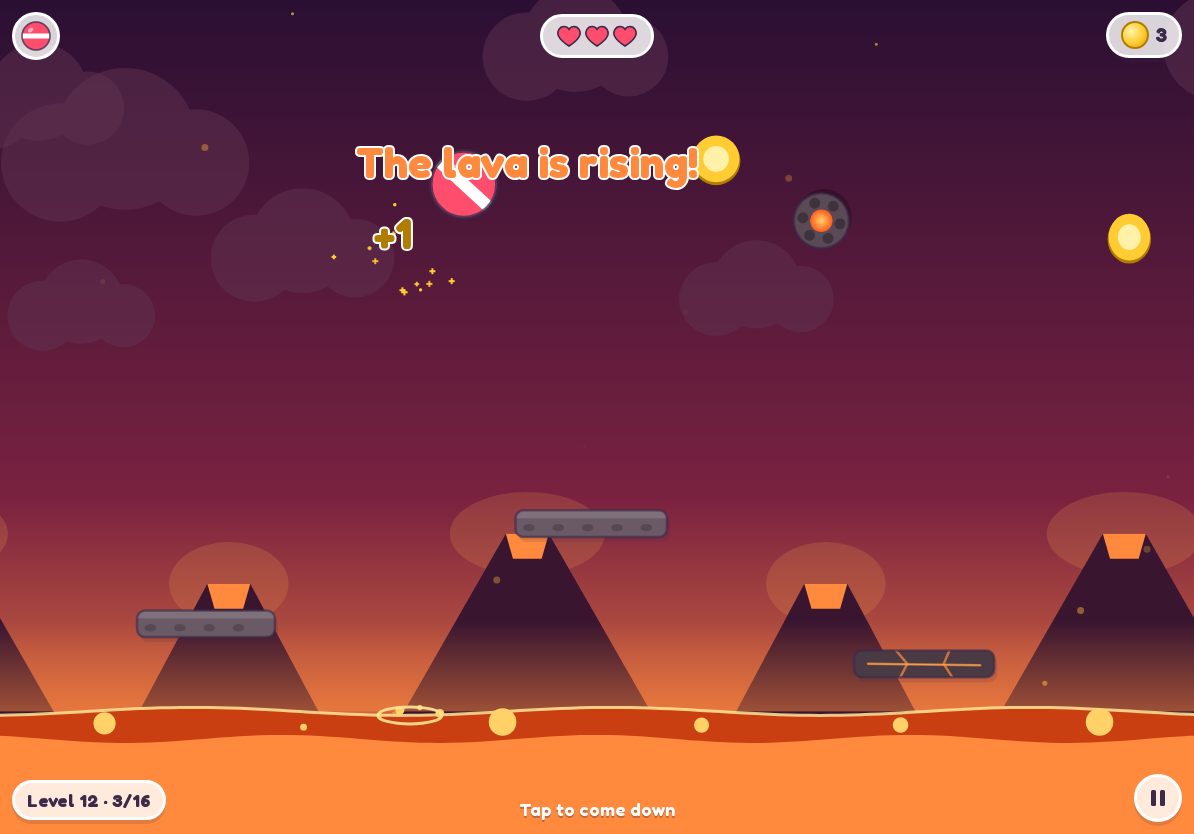 Lava Land: dark rock platforms above glowing lava, volcanoes behind
