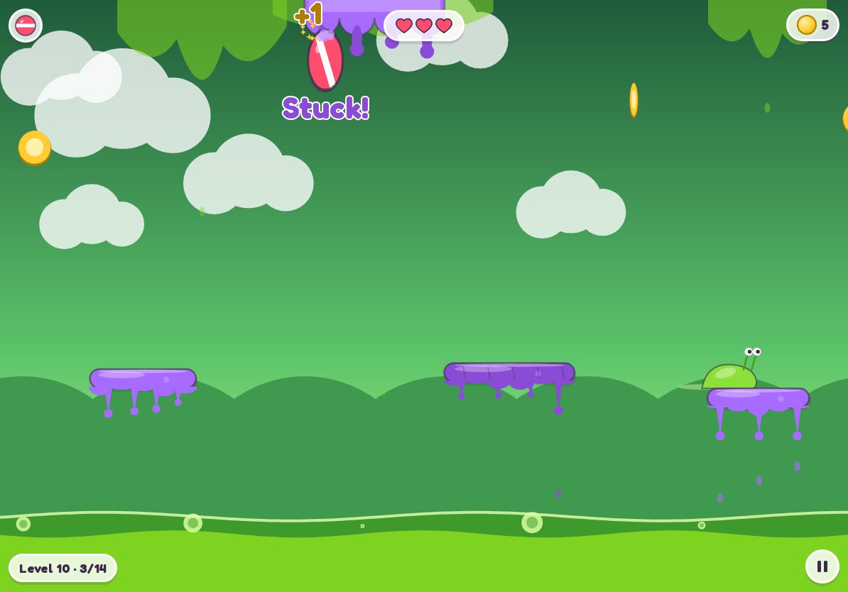 Slime World: purple goo platforms dripping over a green slime pool